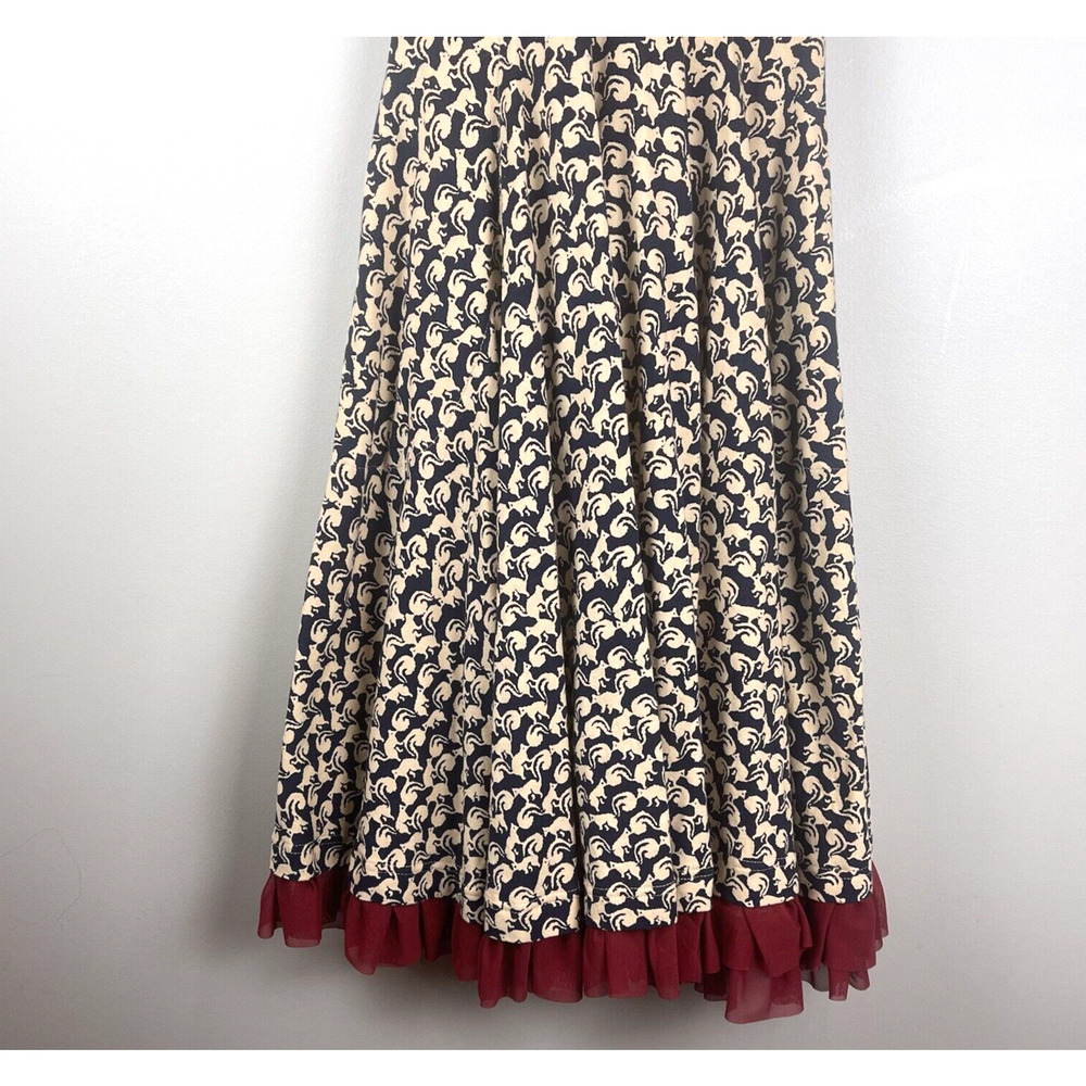 Effie's Heart Navy and Cream Floral Midi Dress with Red Trim - Picture 3 of 15